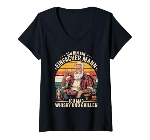 Damen Ich Bin EIN Einfacher Mann Ich Mag Whisky Und Grillen T-Shirt mit V-Ausschnitt Damen Ich Bin EIN Einfacher Mann Ich Mag Whisky Und Grillen T-Shirt mit V-Ausschnitt von Whisky Grillen Einfache Freude Männer