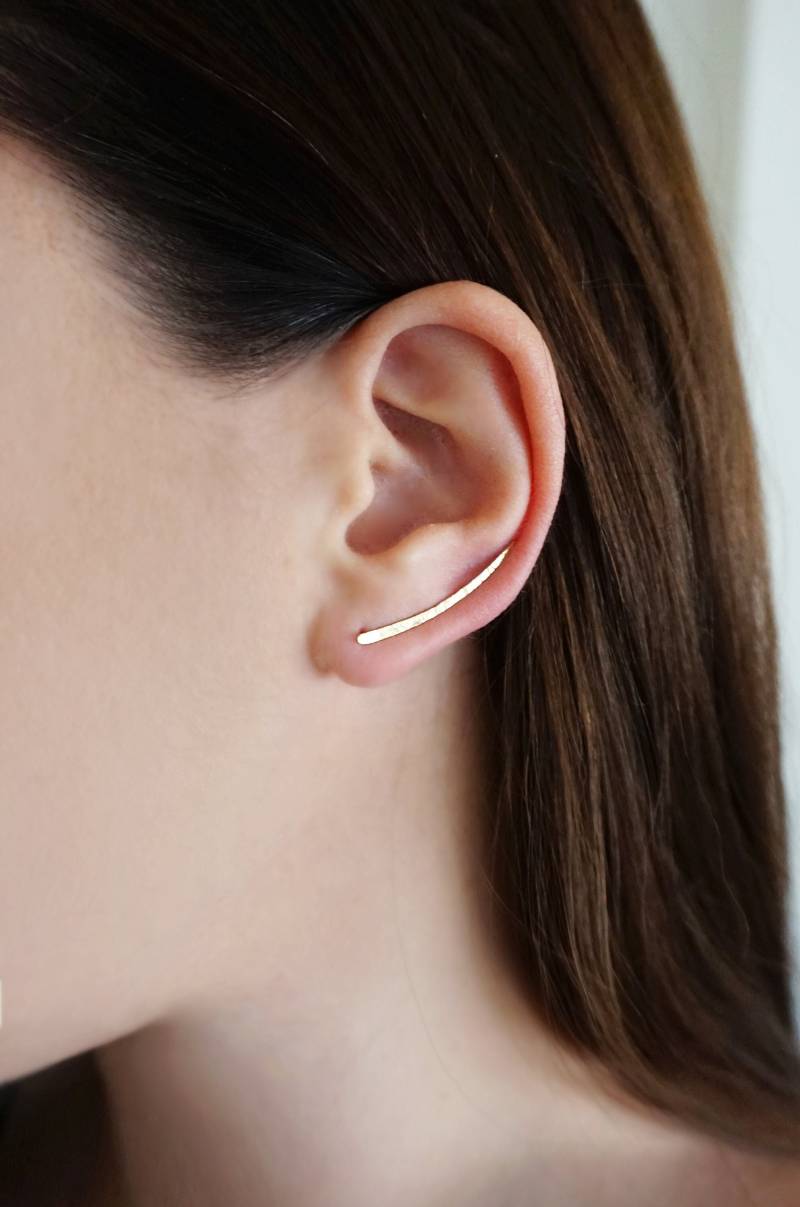 14K 9K Ohr Kletterer Ohrringe/Lange Ohrmanschette/Gold Kletterer/Ohr Kletterer/Gehämmerte Ohrringe/Massiv Gold Bar Ohrringe/Ohr von WhisperGold