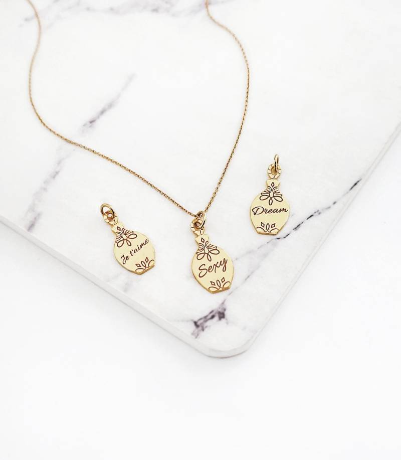 14K 9K Parfüm Flasche Anhänger Halskette, Personalisierte Goldkette, Custom Gravierte Zierliche Minimalist Layering Goldkette von WhisperGold