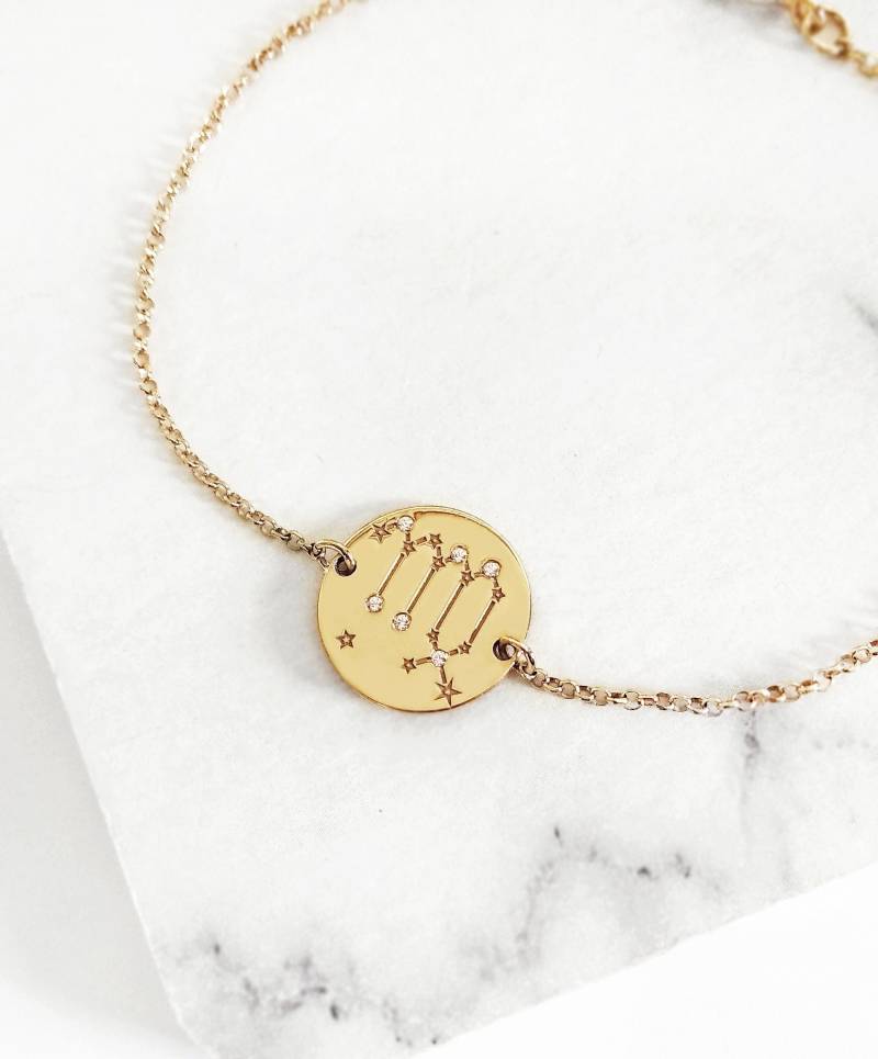 14K Diamant Sternzeichen Armband, Konstellation Massivgold Horoskop Astrologie Schmuck, Einzigartiges Geschenk, 9K von WhisperGold