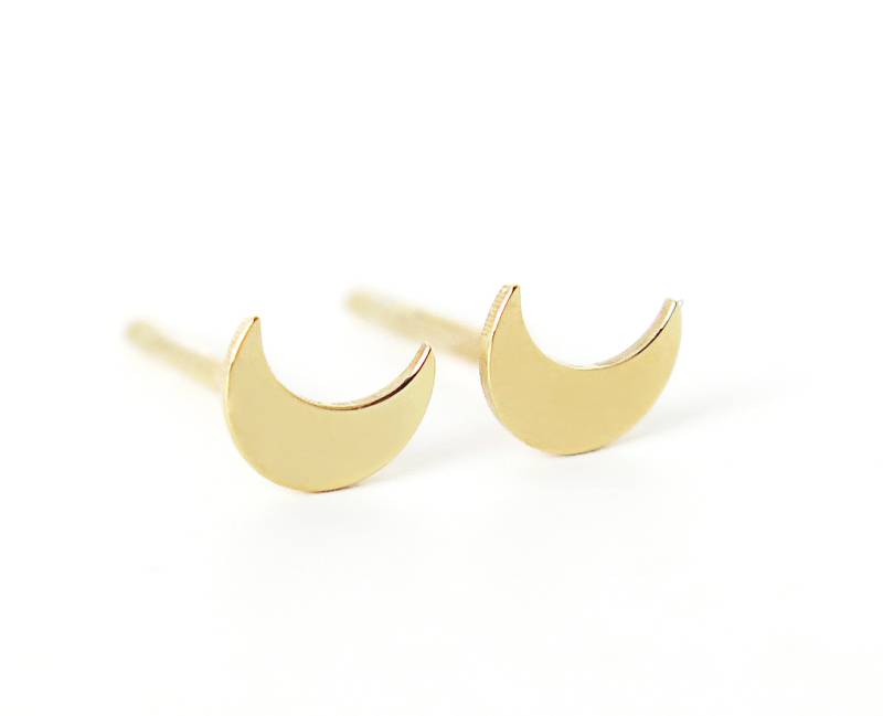 14K Gold Tiny Crescent Moon Ohrstecker, Kleine Mini Mond Solid Minimalist Dainty Mix Und Match Geschenk von WhisperGold