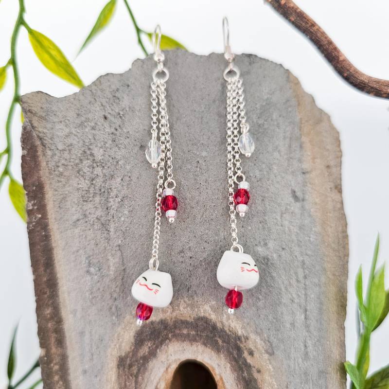 Katzen Ohrringe, Perlen, Sterling Silber, Hängeohrringe, Hergestellt in Der Schweiz, Einzelstück, Perlen Schmuck, Süss, Niedlich, Kreativ von WhisperOfWildflowers