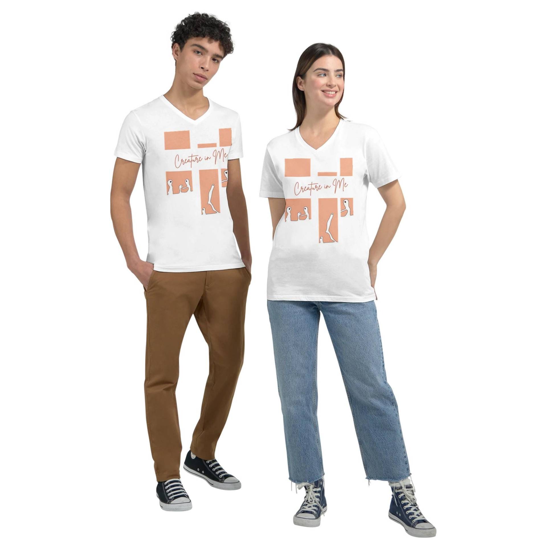 Unisex V-Neck T-Shirt - Creature in Me Abstract Minimalist Line Art Design von WhisperStudioH12