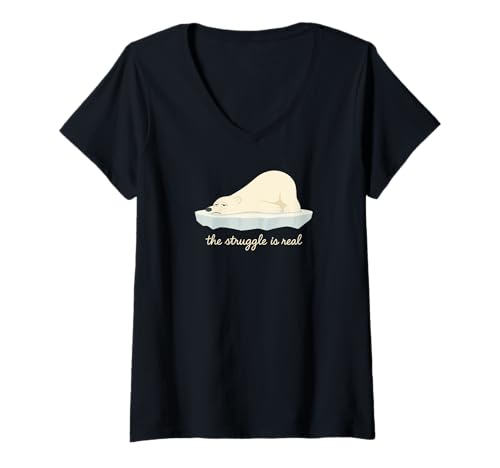 Damen Weißes arktisches Eismüdes, schläfriges, faules, lustiges Bärentier T-Shirt mit V-Ausschnitt von White Arctic Tired Animal Bear Designs