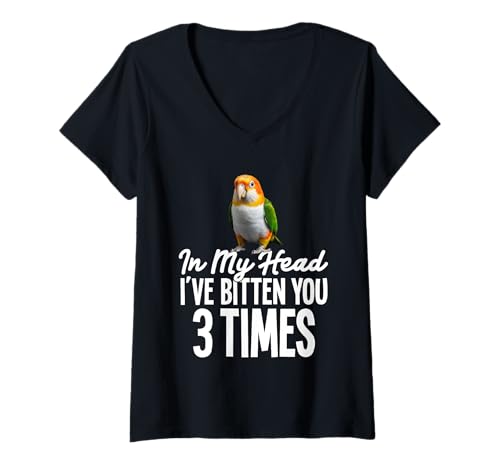 Damen Papageienvogelbesitzer Vogelhalter gebissen weißer bauchiger Kaique T-Shirt mit V-Ausschnitt Damen Papageienvogelbesitzer Vogelhalter gebissen weißer bauchiger Kaique T-Shirt mit V-Ausschnitt von White Bellied Caique Clothing For Birdkeeper