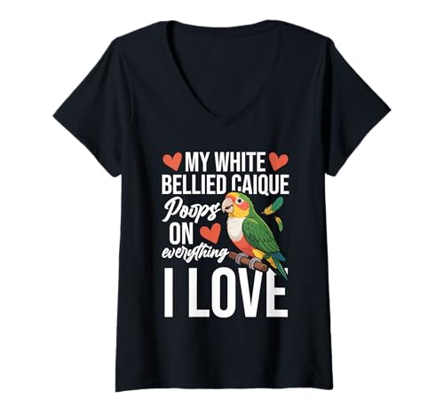 Damen Papageienliebhaber, Vogelhütter auf weißem Bauchkaique T-Shirt mit V-Ausschnitt von White Bellied Caique Costume For Parrot Lover