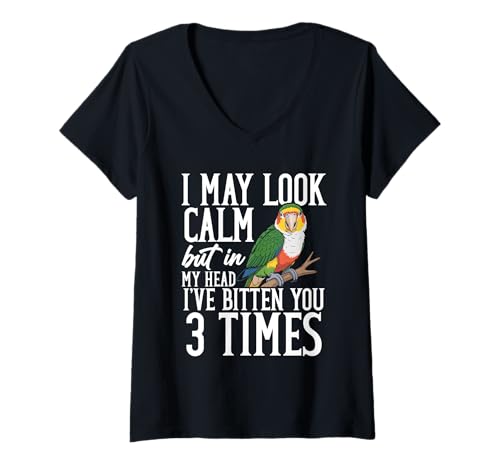 Damen Papageienliebhaber Vogelbesitzer Look Calm White Bellied Caique T-Shirt mit V-Ausschnitt Damen Papageienliebhaber Vogelbesitzer Look Calm White Bellied Caique T-Shirt mit V-Ausschnitt von White Bellied Caique Costume For Parrot Lover