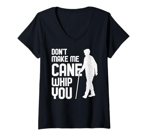 Damen Don't Make Me Cane Whip You White Cane Awareness Day T-Shirt mit V-Ausschnitt Damen Don't Make Me Cane Whip You White Cane Awareness Day T-Shirt mit V-Ausschnitt von White Cane Awareness Month White Cane Safety Day