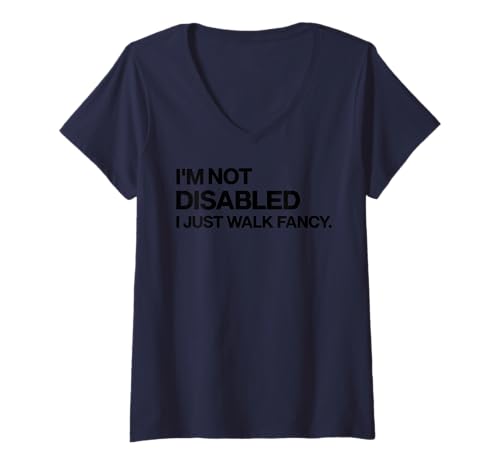 Damen Ich Bin Nicht behindert, ich gehe nur spazieren, Fancy White Cane Awareness Day T-Shirt mit V-Ausschnitt Damen Ich Bin Nicht behindert, ich gehe nur spazieren, Fancy White Cane Awareness Day T-Shirt mit V-Ausschnitt von White Cane Awareness Month White Cane Safety Day