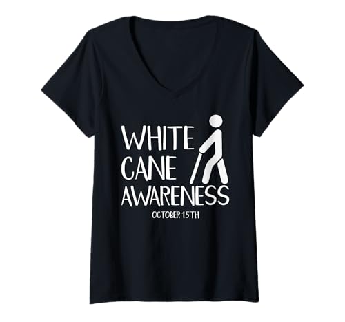 Damen White Cane Awareness 15. Oktober White Cane Safety Day T-Shirt mit V-Ausschnitt Damen White Cane Awareness 15. Oktober White Cane Safety Day T-Shirt mit V-Ausschnitt von White Cane Awareness Month White Cane Safety Day