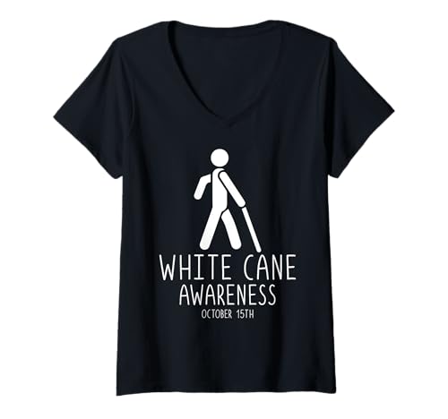 Damen White Cane Awareness Day 15. Oktober T-Shirt mit V-Ausschnitt Damen White Cane Awareness Day 15. Oktober T-Shirt mit V-Ausschnitt von White Cane Awareness Month White Cane Safety Day