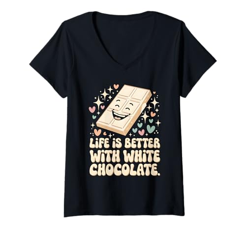 Damen Das Leben ist Besser mit weißer Schokolade T-Shirt mit V-Ausschnitt Damen Das Leben ist Besser mit weißer Schokolade T-Shirt mit V-Ausschnitt von White Chocolate Candy