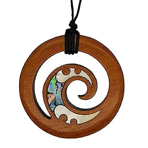 Maori Anhänger Spirale handgeschnitzt aus neuseeländischem Rimu Holz mit Paua Inlay Maori Anhänger Spirale handgeschnitzt aus neuseeländischem Rimu Holz mit Paua Inlay von White Cloud New Zealand