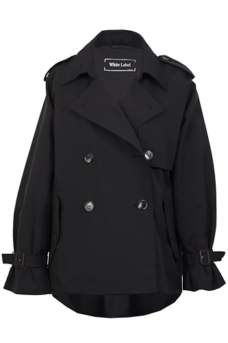 White Label – Trenchjacke Damen – Exklusive Damen Jacke oversized – Leichter Kurzmantel mit Schulterklappen – Übergangsjacke in Schwarz – Größe 40 von White Label by RoFa