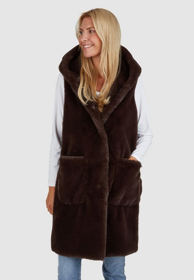 White Label Fellimitatweste mit Kapuze von White Label