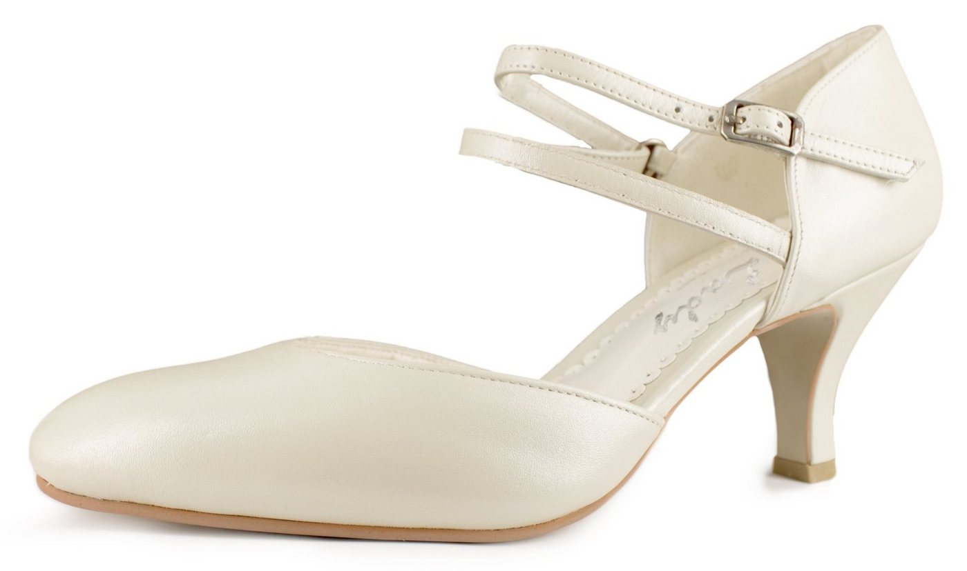 White Lady 145 offwhite Leder - Brautschuhe mit Doppelriemchen Slingpumps von White Lady