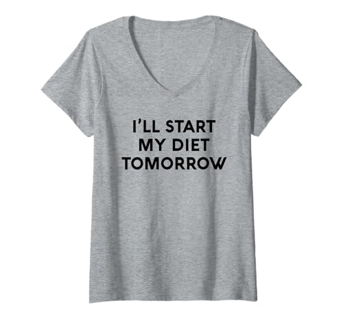 Damen White Lie Ich fange Morgen mit meiner Diät an Party Lustiges Essen Essen T-Shirt mit V-Ausschnitt Damen White Lie Ich fange Morgen mit meiner Diät an Party Lustiges Essen Essen T-Shirt mit V-Ausschnitt von White Lie Party Apparel