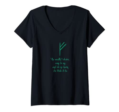 Damen Wicca & heidnische Kleidung, Fehu Rune,money, gelt T-Shirt mit V-Ausschnitt Damen Wicca & heidnische Kleidung, Fehu Rune,money, gelt T-Shirt mit V-Ausschnitt von White Magick Tees für Hexen Okkulte Wicca-Heiden