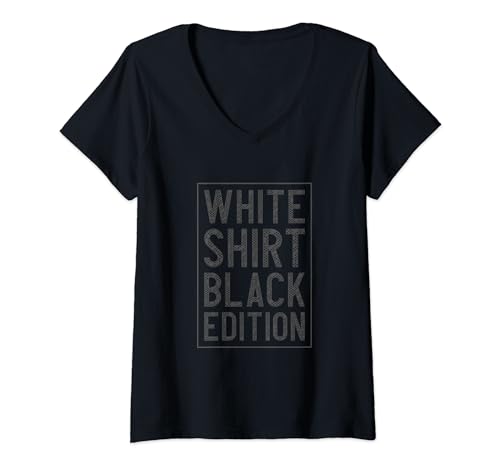 Damen White Shirt Black Edition - Schwarzes Weißes T-Shirt mit V-Ausschnitt von White Shirt Black Edition Geschenke