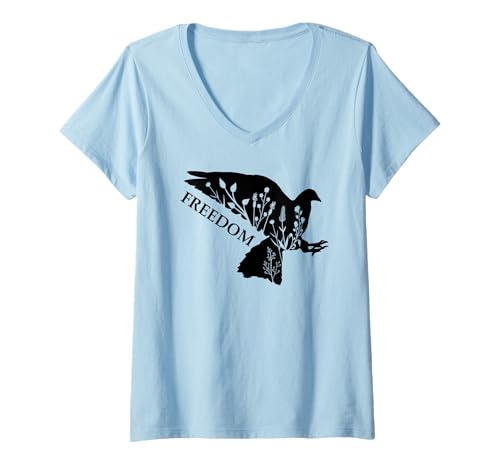 Damen Peace and Freedom Sign That Says Freedom Dove Freedom Saying T-Shirt mit V-Ausschnitt Damen Peace and Freedom Sign That Says Freedom Dove Freedom Saying T-Shirt mit V-Ausschnitt von White Shirt That Says Freedom Shirts For Women Men