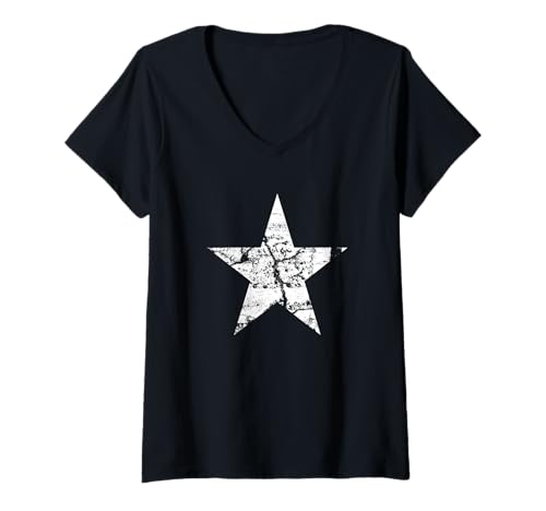 Damen Weißer Stern im Vintage-Stil, Used-Look T-Shirt mit V-Ausschnitt Damen Weißer Stern im Vintage-Stil, Used-Look T-Shirt mit V-Ausschnitt von White Star Apparel
