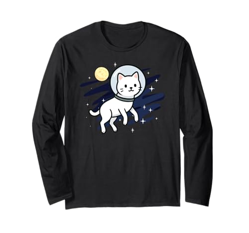 Weiße Katze, Astronaut, Mond, Tierliebhaber, Mutter, Vater, Kinder Langarmshirt von WhiteCatAxis1