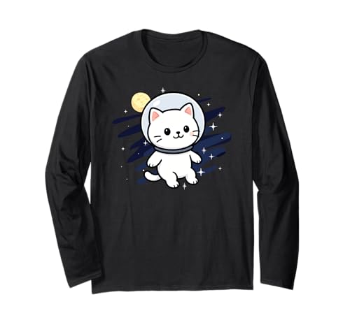 Weiße Katze, Astronaut, Tierliebhaber, Mond, Mutter, Vater, Kinder Langarmshirt Weiße Katze, Astronaut, Tierliebhaber, Mond, Mutter, Vater, Kinder Langarmshirt von WhiteCatAxis1