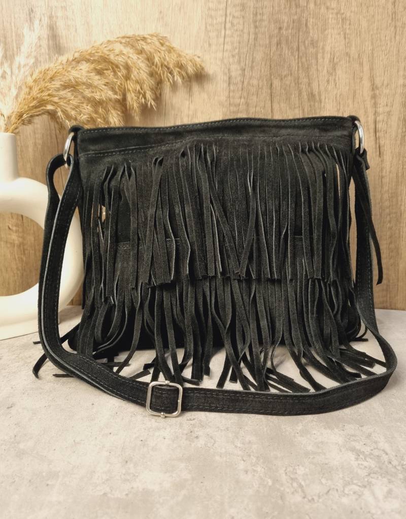 Wildleder Schwarz Fransen Quaste Crossbody Bag von WhiteDaisyBags