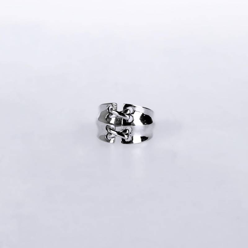 Silberner Statement Ring Mit Schnür Design, Verstellbarer Moderner Unisex von WhiteDorufin