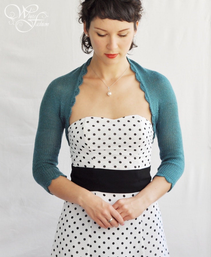 Alpaka Brautjungfer Bolero Gestrickt Hochzeit Shrug Abend Bolero Cover Up Strickjacke Farbe Kobalt Türkis Petrol Frau Bolerojacke von WhiteFashion