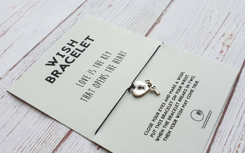 Herz Lock Wunsch Armband Liebesschlüssel Charm, Verstellbare Schnur von WhiteHandDesigns