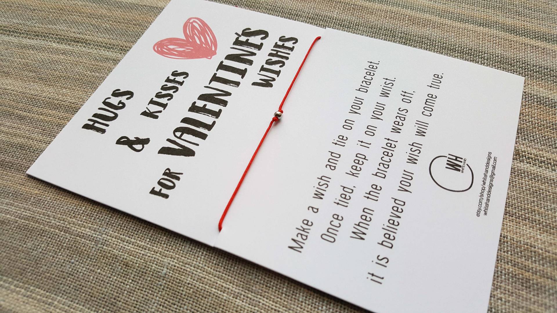 Valentinstag Wunsch Armband Silber Bead Cord Schmuck von WhiteHandDesigns