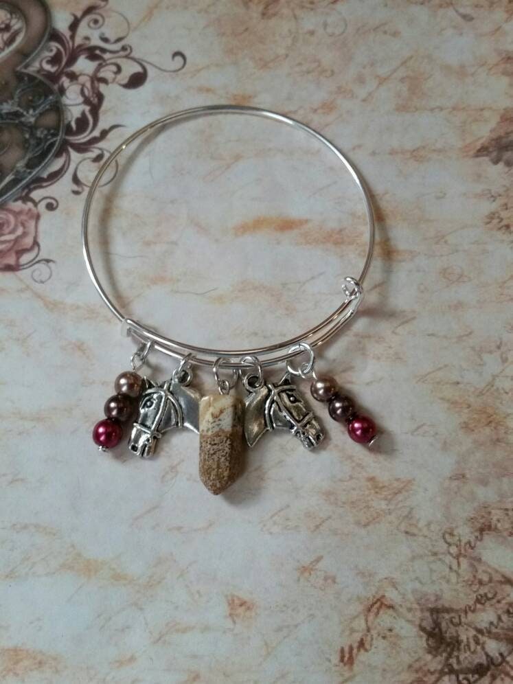 Litha Armreif, Erweiterbarer Charm Mittsommer, Pagan Schmuck, Streichholz Gebetsperlen, Bild Jaspis, Pferde Charms, Glasperlen von WhitePeachCottage