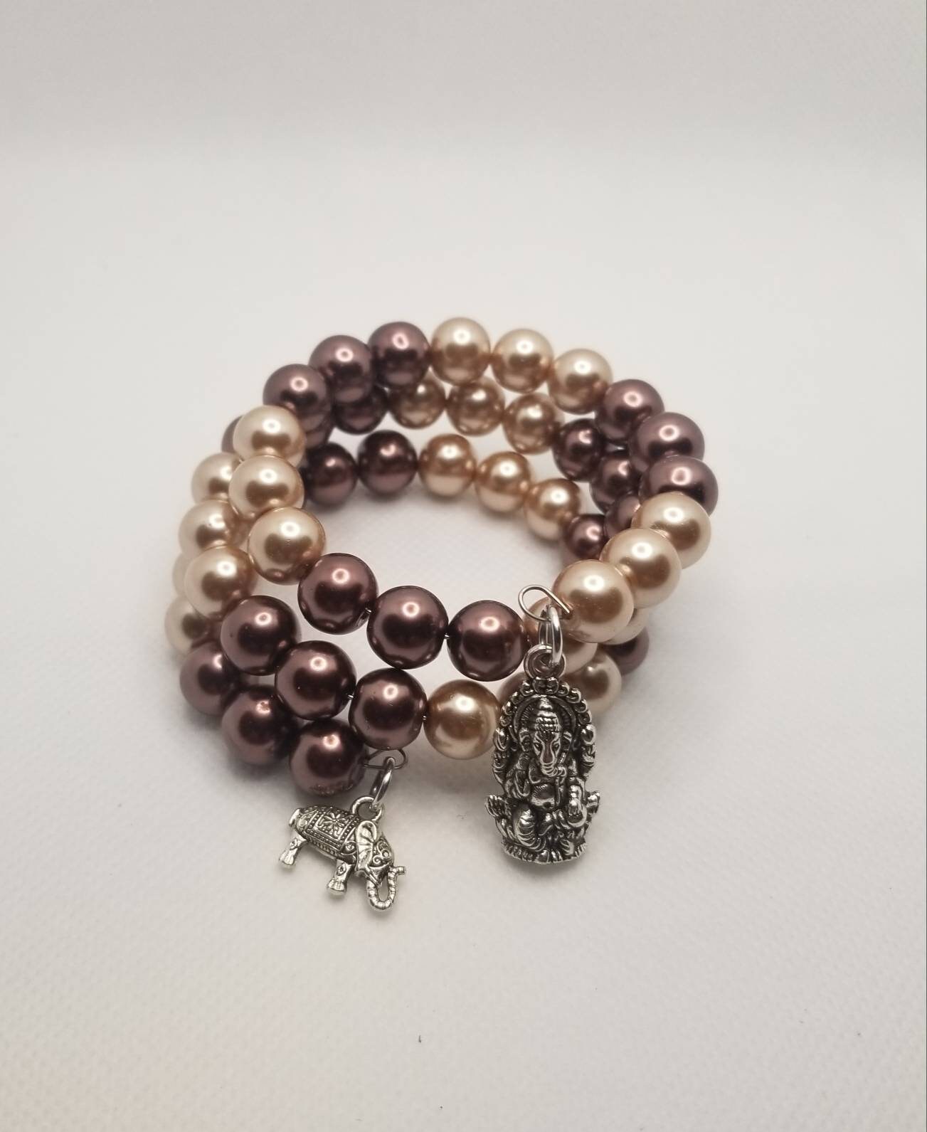 Mala Armband, 54 Perlen Mala, Speicher Draht Wickeln Braune Glasperlen, Yoga Hindu von WhitePeachCottage