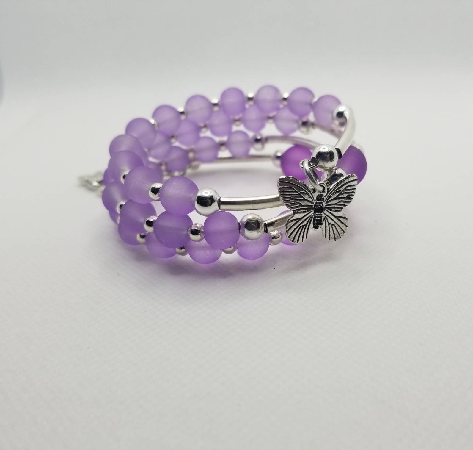 Orthodoxe Gebet Armband, Orthodoxe Chotki, Christliche Memory-Draht, Multi-Loop, Lila Meer Glas, Gehämmert Kreuz von WhitePeachCottage