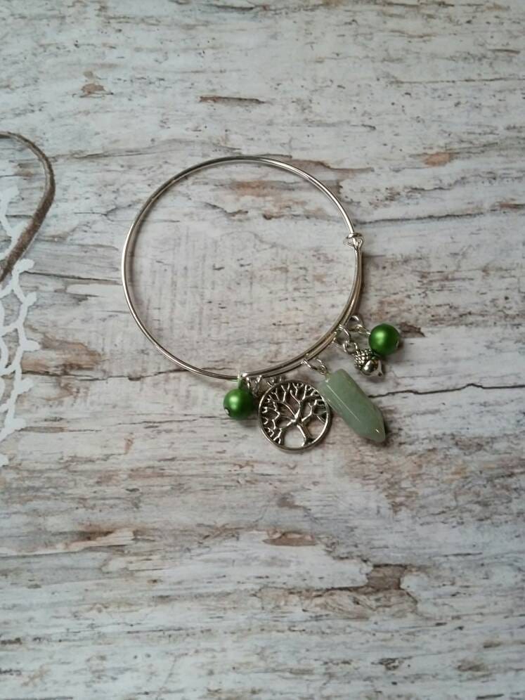 Pagan Charm Armreif, Erweiterbarer Silber Armband, Wicca Schmuck, Matches Hexenleiter, Glasperlen, Edelstein von WhitePeachCottage