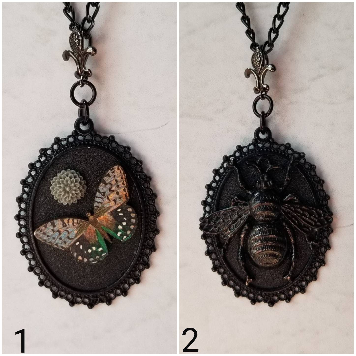 Schwarze Hummel Anhänger, Dahlien Und Schmetterling Bienenkette, Goth Bee Schmuck, Lasercut Halskette, Einzigartige Geschenkidee, Ooak von WhitePeachCottage