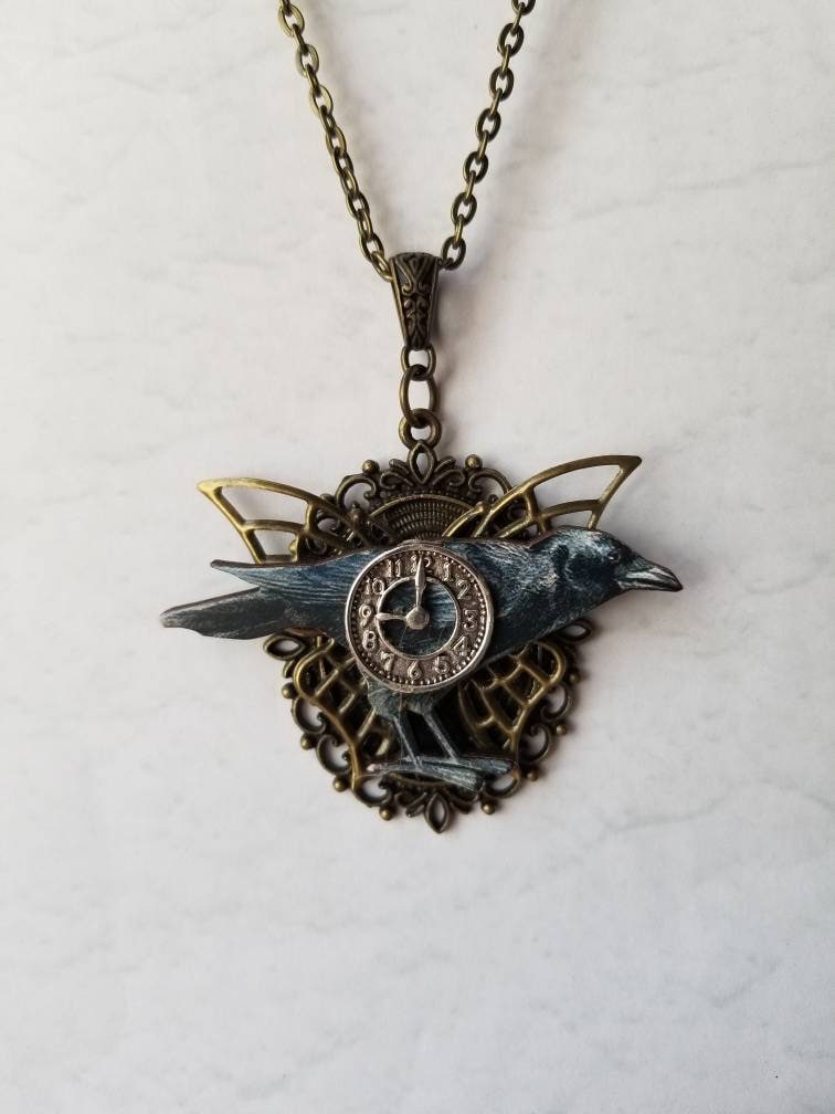 Steampunk-Anhänger, Steampunk Halskette, Bronze Schmuck, Rabe Anhänger, Goth Schmetterling, Nie Mehr von WhitePeachCottage