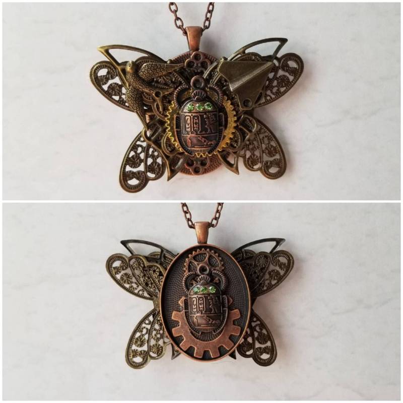 steampunk Anhänger, Gemischte Metall Halskette, Reversible Schmetterling Gothic Schmuck steampunk Anhänger, Gemischte Metall Halskette, Reversible Schmetterling Gothic Schmuck von WhitePeachCottage