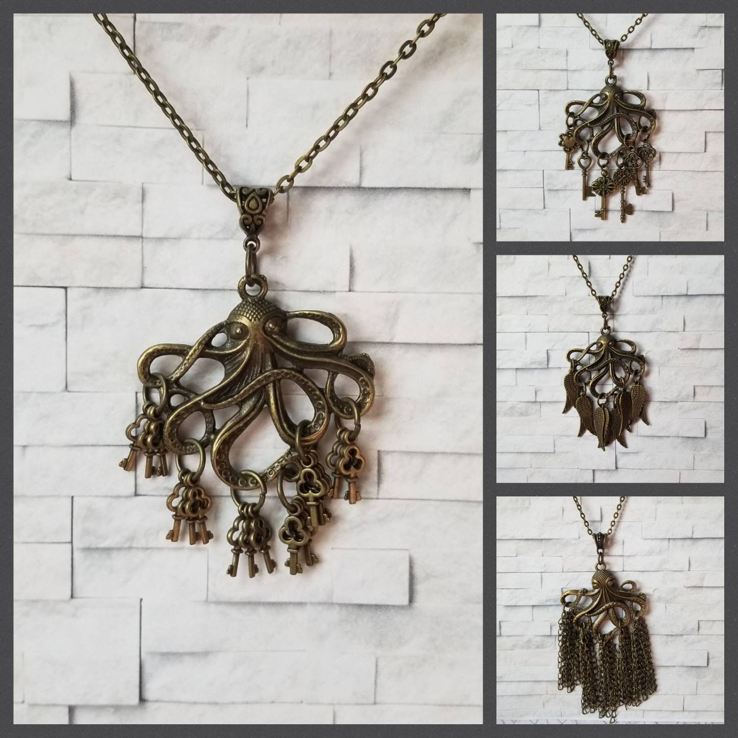 steampunk Halskette, Cthulu Anhänger, Oktopus Schmuck, Schmuck von WhitePeachCottage