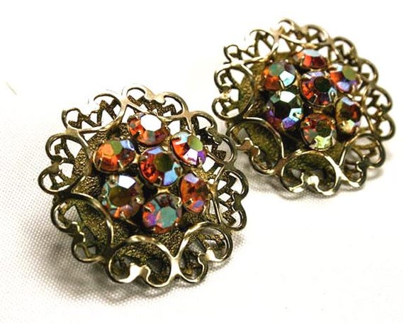 Vintage Aurora Borealis Ohrclips Bernstein Strass Vintage Aurora Borealis Ohrclips Bernstein Strass von WhiteRobinVintage