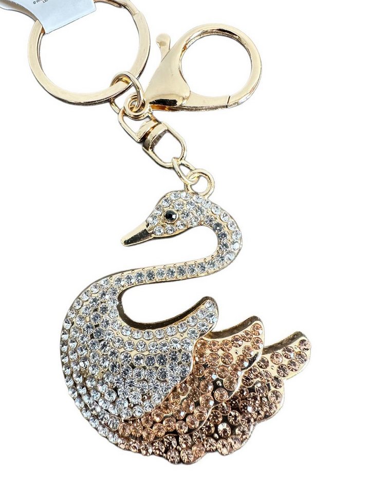 Whitehouse Leisure International Ltd Schlüsselanhänger Schlüsselanhänger Kinder Mini Anhänger keychain Gltzer Schwan, Schlüsselanhänger aus Metall mit Steinen und Glitzer Geschenk 6 cm von Whitehouse Leisure International Ltd