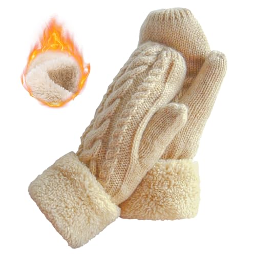 Whiteleopard Damen winter-handschuhe warm lining - cosy wool strick thick handschuhe fäustlinge in 9 farben freie größe schwarz von Whiteleopard