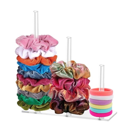 3 Tier Scrunchie Halter Ständer, Acryl Haargummi Aufbewahrung Transparenter Saufbewahrung für Haargummis, Haarschmuck Organizer Haargummis und Spangen Mädchen für Stirnband Klauenclip-Armbänder von WhizNook