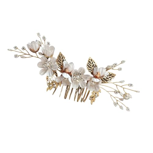 Whltzf Brauthaarkamm Mit Strasssteinen Und Kunstperlen Handgefertigtes Braut Kopfstück Elegante Haarverzierung Für Hochzeiten Blumenhaardekoration von Whltzf