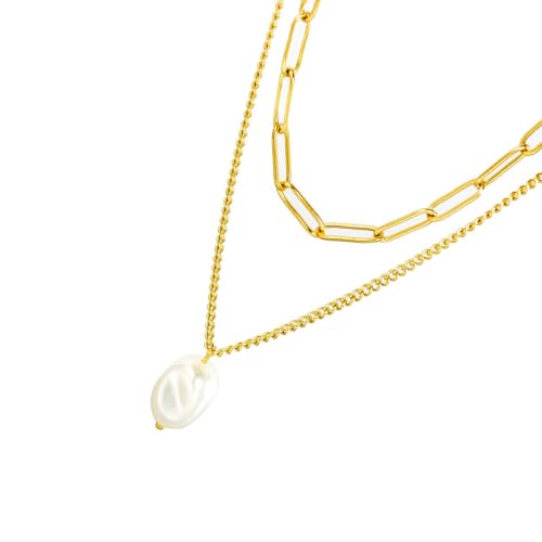 Fashion Forward Doppelstrang-Perlen-Halskette aus stabilem Stahl, zarte stapelbare Kette, datenloses Accessoire, elegante Schlüsselbein-Kette von Whltzf