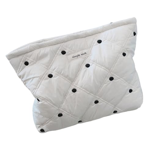 Gesteppte Make-up-Tasche für Damen, große Kapazität, Baumwolle, Kosmetiktasche, organisiert, tragbar, für Reisen und Outdoor-Make-up-Behälter, Schwarze Punkte Gesteppte Make-up-Tasche für Damen, große Kapazität, Baumwolle, Kosmetiktasche, organisiert, tragbar, für Reisen und Outdoor-Make-up-Behälter, Schwarze Punkte von Whltzf