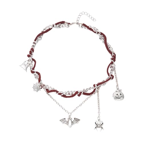 Holiday Jewelry Fledermaus-Spinnen-Spinnen-Kürbis-Anhänger, Halskette, Legierung, Textur für Halloween-Kostüm, Accessoires, Damen, Halloween-Party-Zubehör, Einheitsgröße, Wie beschrieben, Wie von Whltzf
