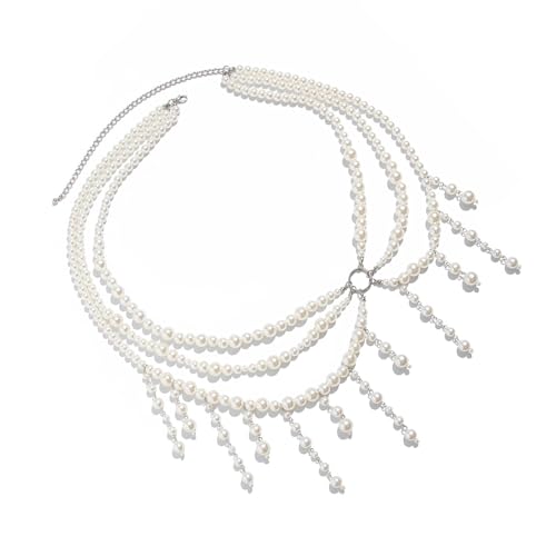 Mehrschichtige Perlen-Fransen-Taillenkette, verstellbare Länge, Körperkette für Damen, elegantes Party-Schmuck-Accessoire, Strand-Hochzeit, Layering-Taillenzubehör von Whltzf