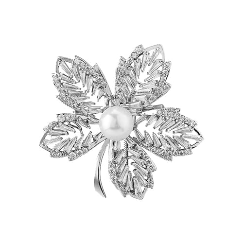 Stilvolle Ahornblatt-Brosche mit Kristallen und Perlen für lange Tragezeit, ohne Allergien zu verursachen, für den täglichen Gebrauch, Modeschmuck von Whltzf
